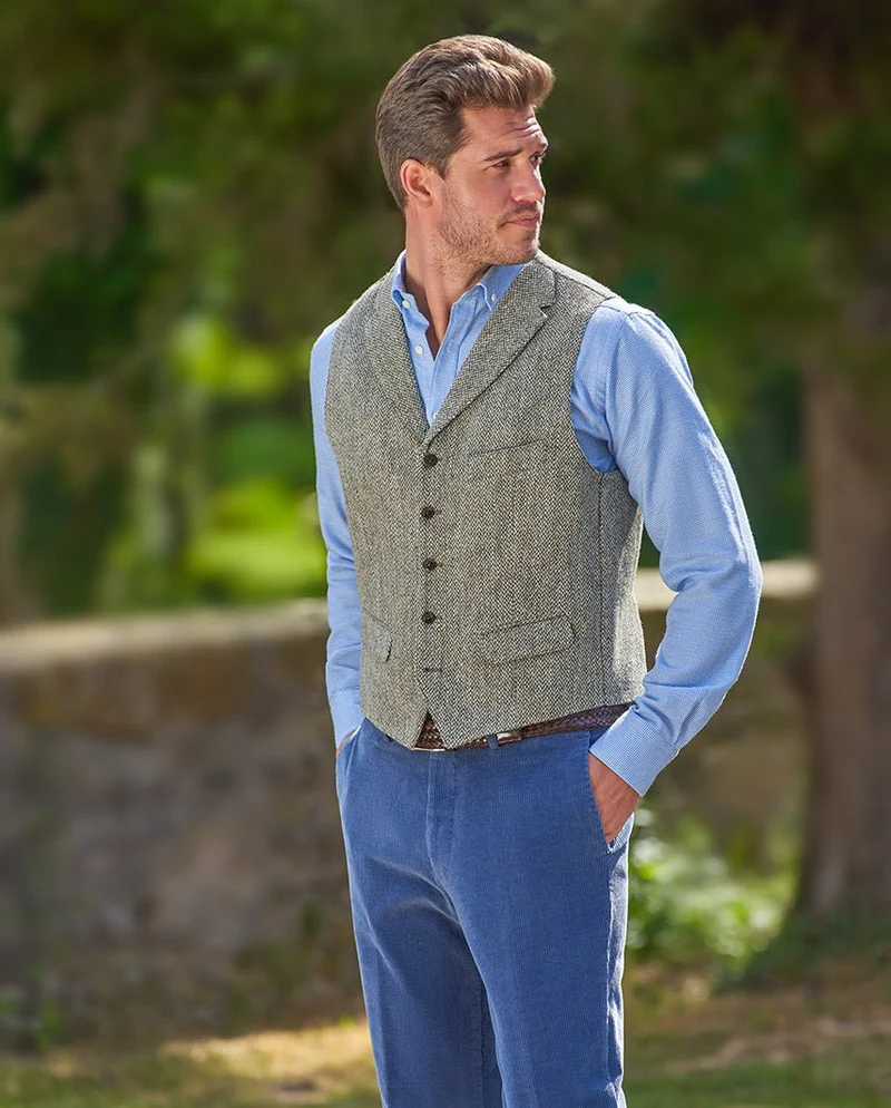 Harris Tweed Weste "Wales" in multi green Tweed