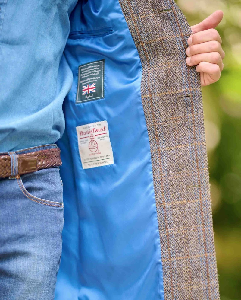 Harris Tweed Mantel "Barney" für Herren in green-blue herringbone