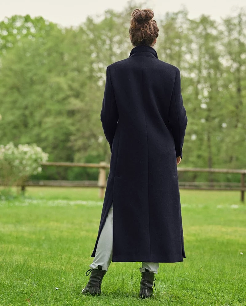 Langer Damenmantel "Dorry" in navy aus Woll-Kaschmirqualität