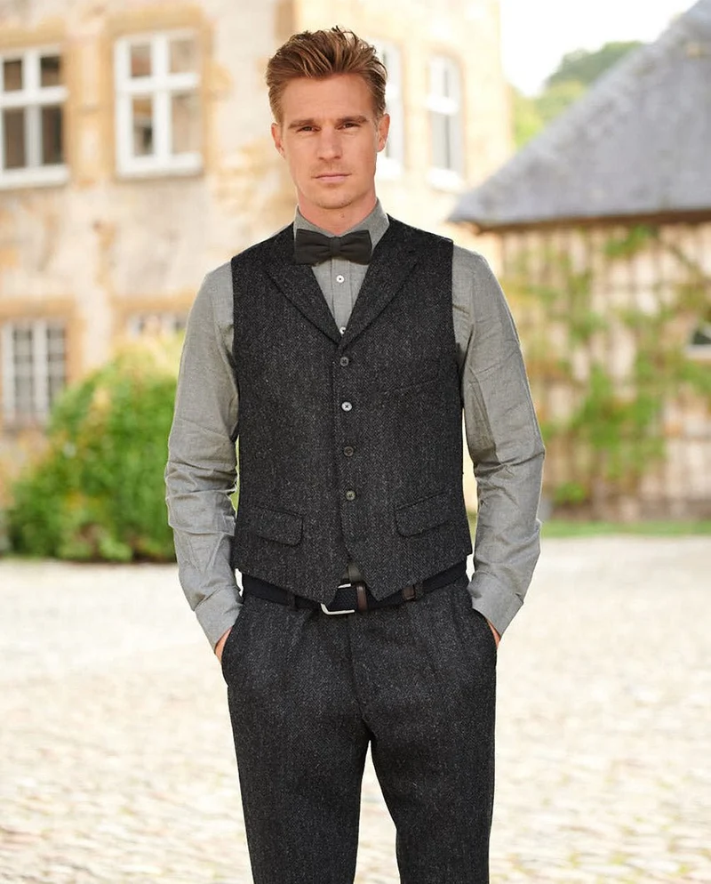 Harris Tweed Weste "Wales" in charcoal