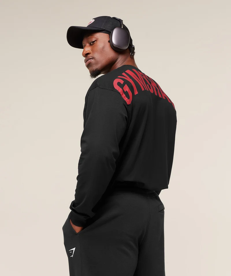 Gymshark Power Long Sleeve T-Shirt - Black/Conditioning Red