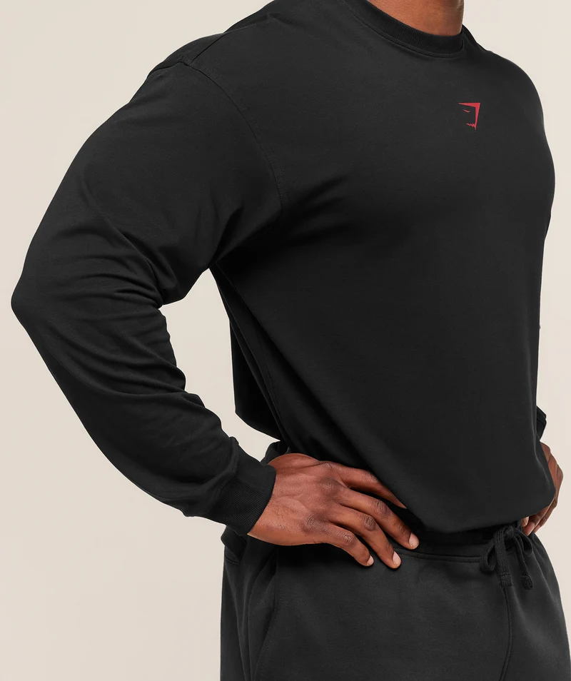 Gymshark Power Long Sleeve T-Shirt - Black/Conditioning Red