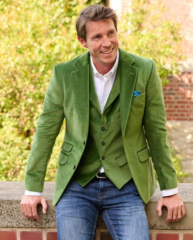Herren Samt Sakko "London" in oliv