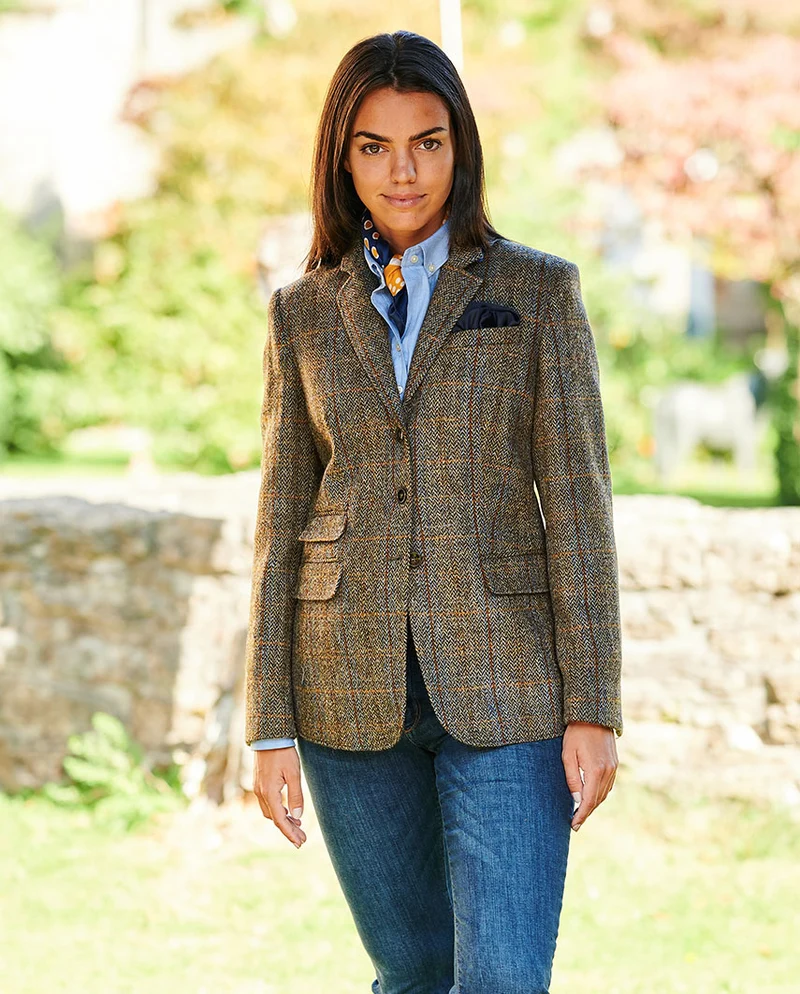 Harris Tweed Blazer "Carola" in green-blue-Herringbone