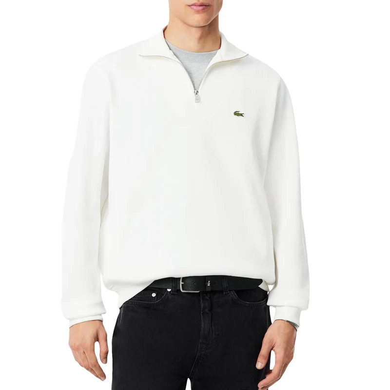 Lacoste Zippered Stand Up Collar Cotton Sweatshirt
