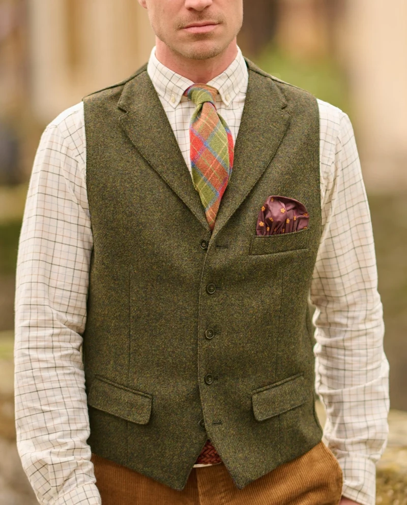 Herren Tweed Weste "Wales" in dark green melange