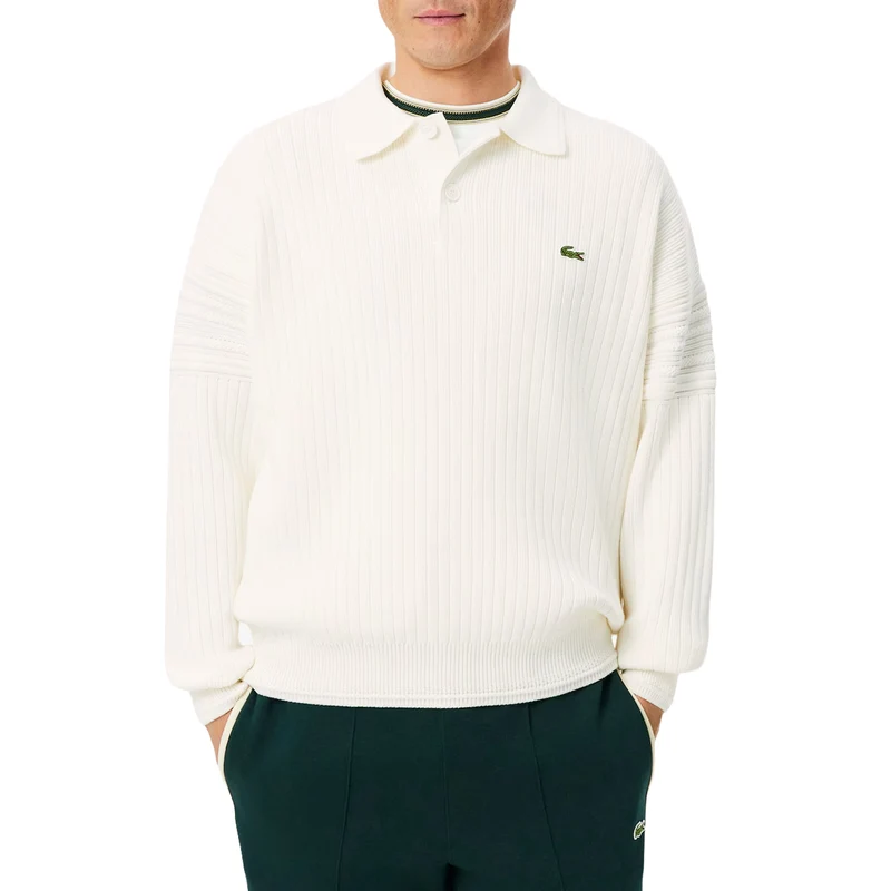 Lacoste French Made Cotton Polo Collar Sweater