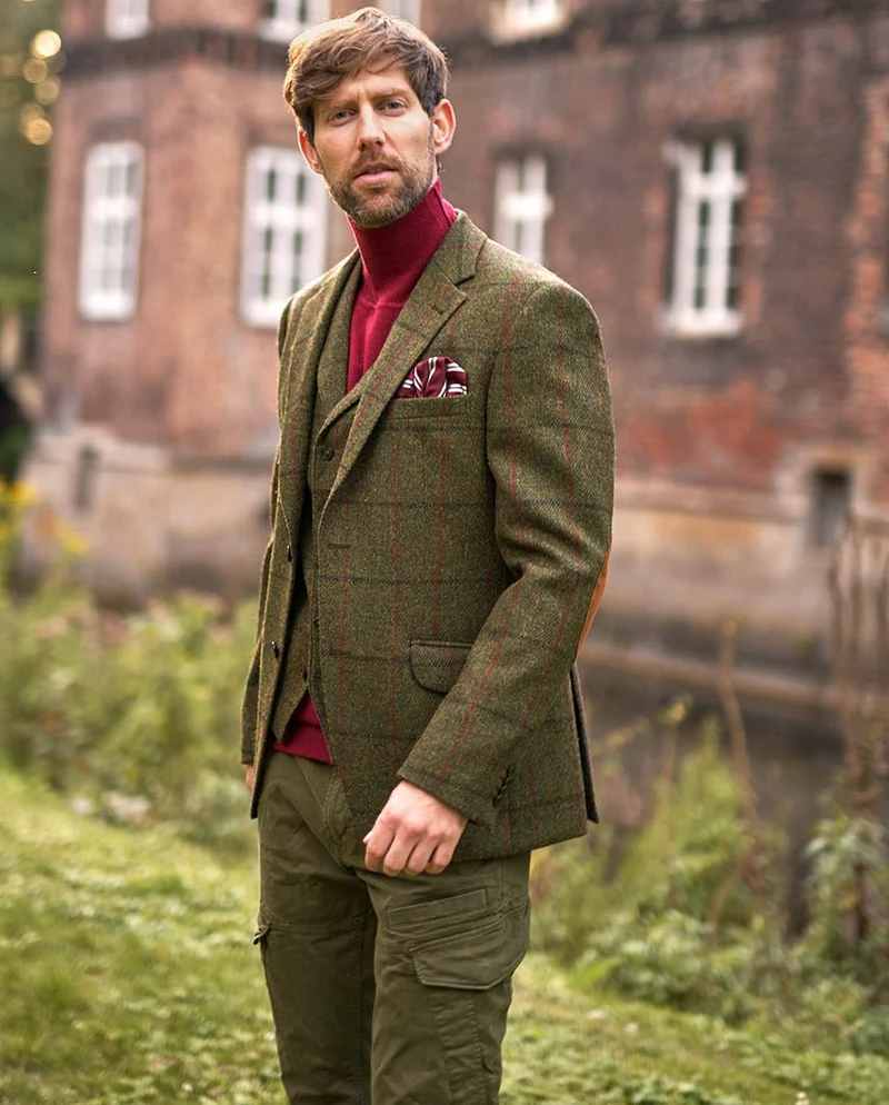Harris Tweed Sakko "London" in green Overcheck