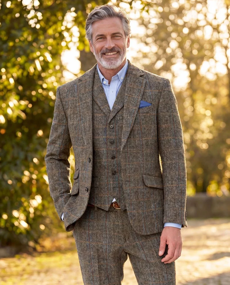 Harris Tweed Sakko "London" in green-blue herringbone