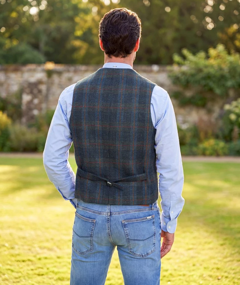 Wales - Harris Tweed Weste mit Kragen in multi-blue Twill