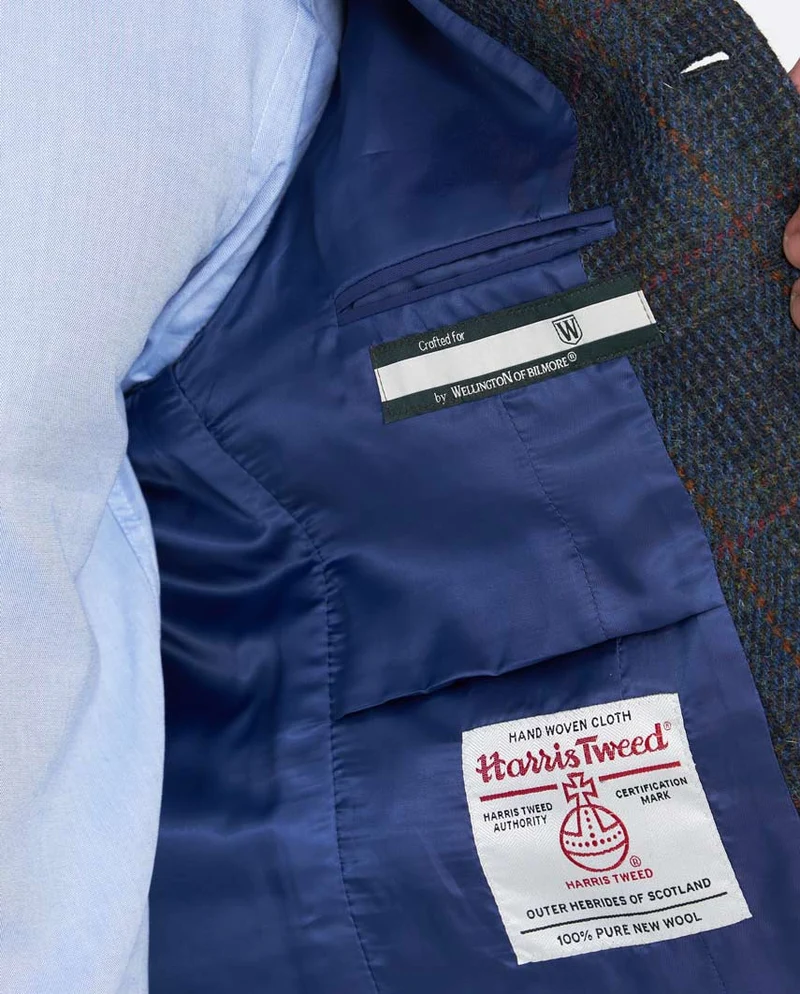 Wales - Harris Tweed Weste mit Kragen in multi-blue Twill