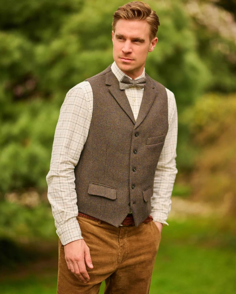 Harris Tweed Weste "Wales" in Tweed Shadow
