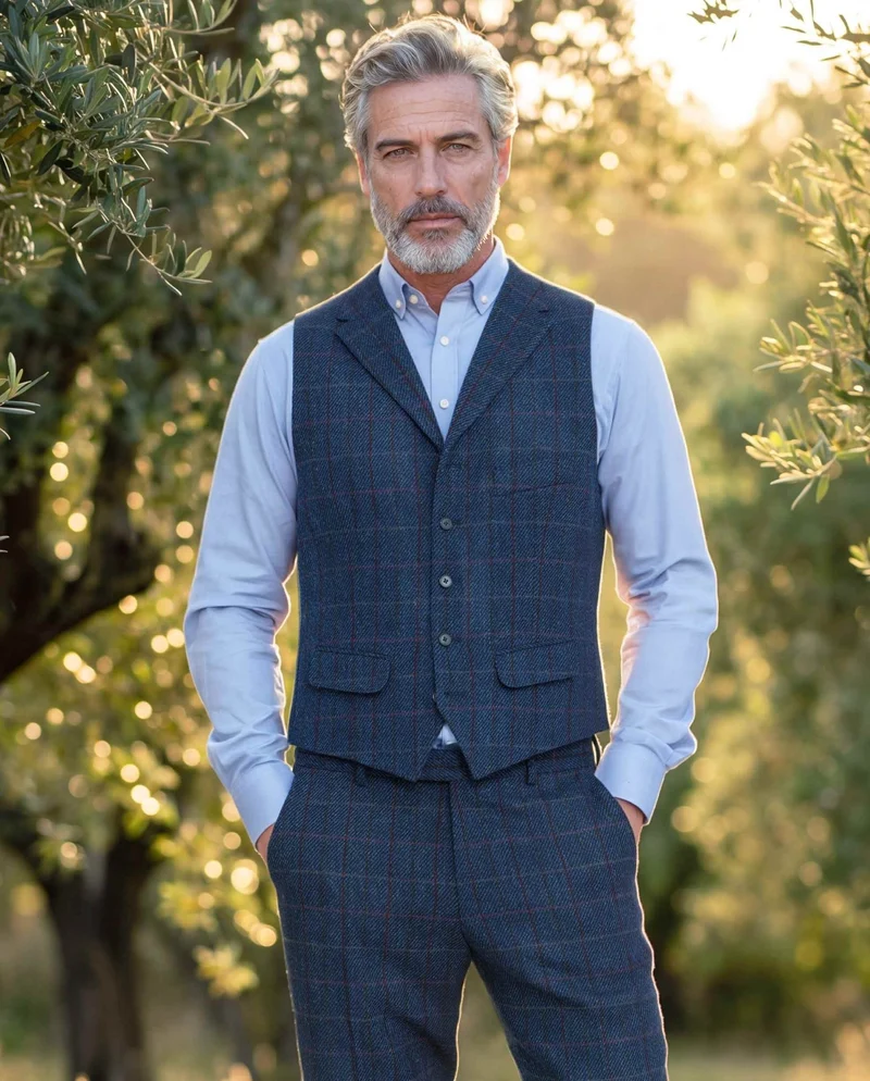 Harris Tweed Weste "Wales" in scottish blue