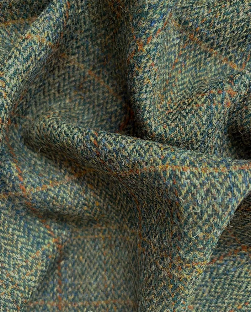 Harris Tweed Weste "Wales" in oliv-blue Overcheck