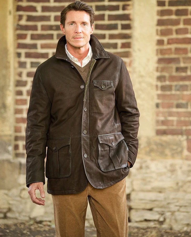 Herren Lederjacke "Belfast" in dark brown aus feinstem Lamm Nubukleder