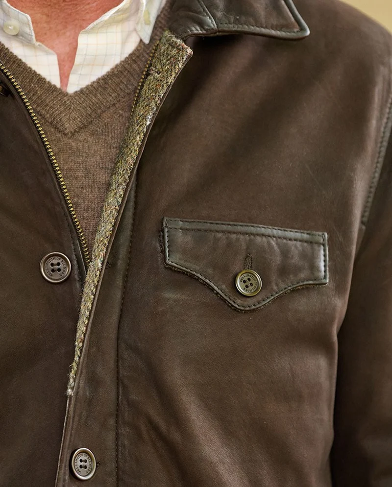 Herren Lederjacke "Belfast" in dark brown aus feinstem Lamm Nubukleder