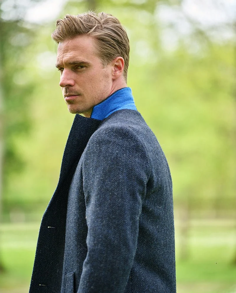 Harris Tweed Blazermantel "Barney" für Herren in blue Herringbone
