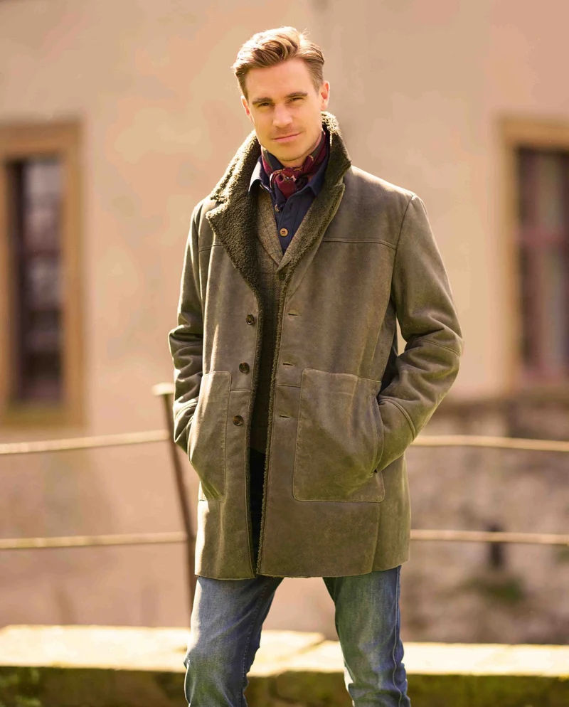 Herren Ledermantel "Irland" in grey aus echtem Lammnappa