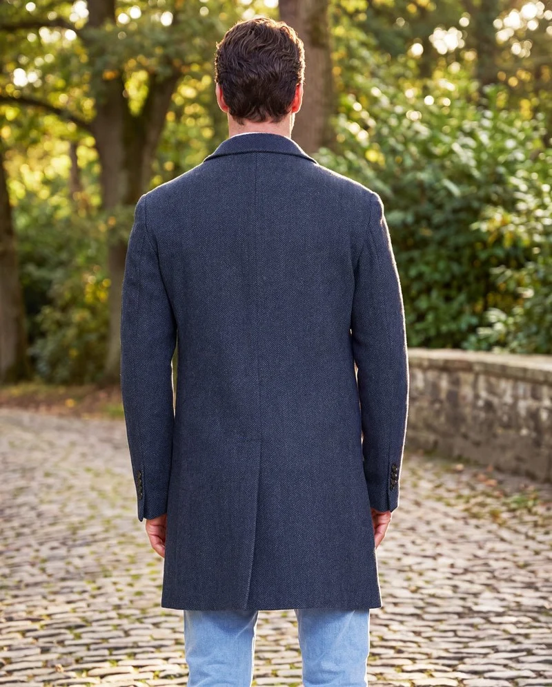 Herren Tweedmantel "Howard" in blue Herringbone