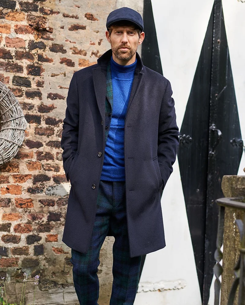 Herrenmantel "Howard" in navy aus Woll-Kaschmirmix