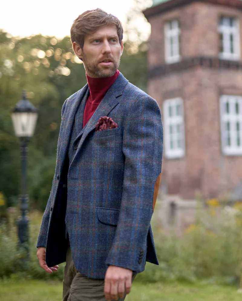 Harris Tweed Sakko "London" in multi-blue Tweed