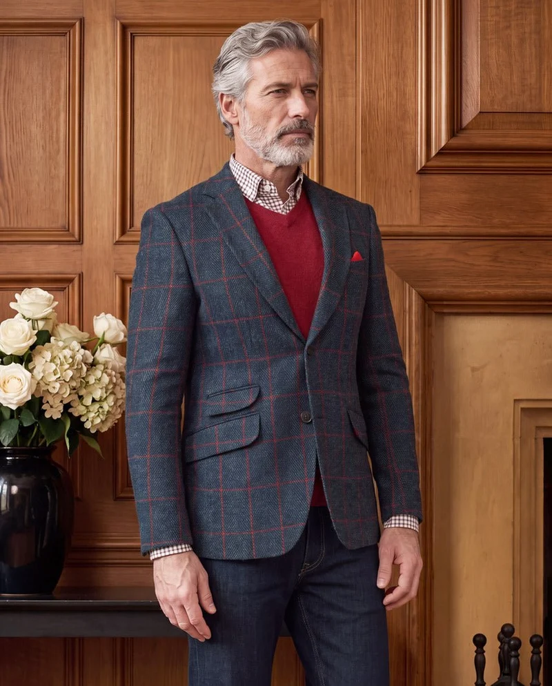 Harris Tweed Sakko "London" in red overcheck