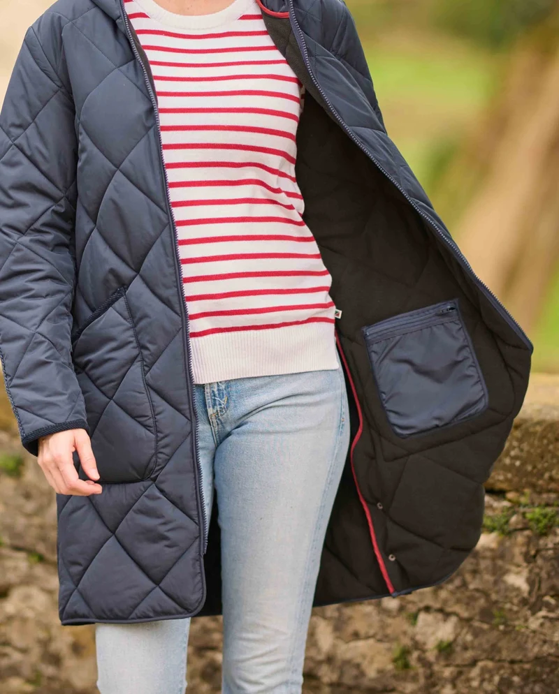 Damen Steppmantel "Perth Polar" mit Polar Fleece und Harris Tweed Applikationen in navy