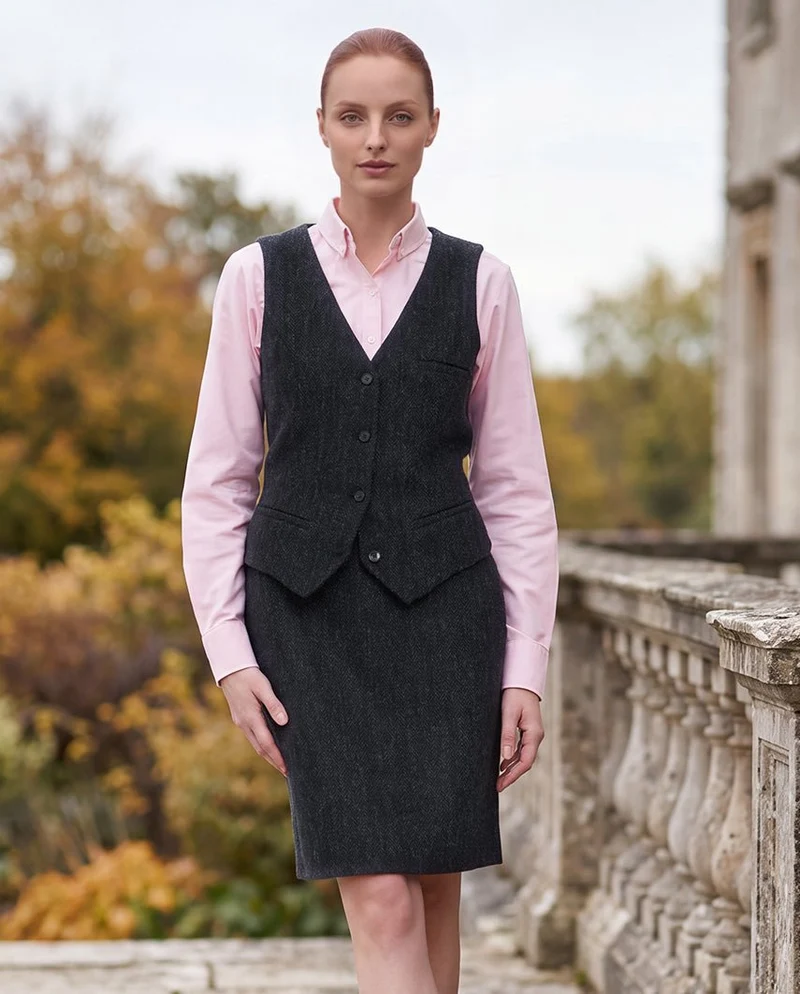Bleistiftrock aus Harris Tweed in charcoal Herringbone