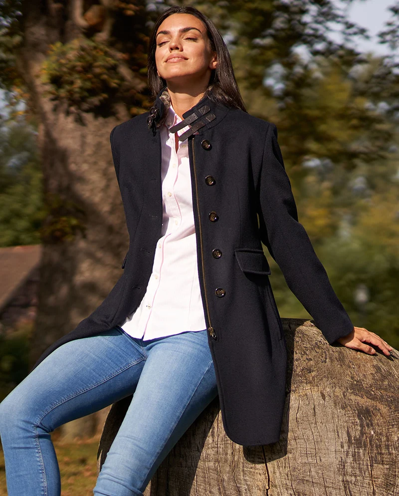 Modischer Damen Wollmantel "Paula" in navy