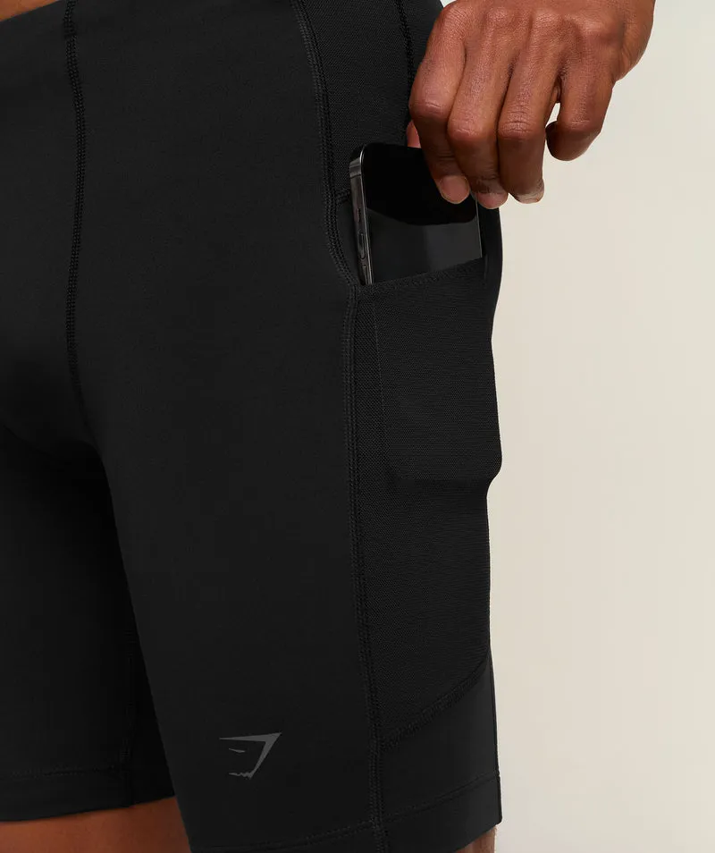 Gymshark Running Elite 7 Pocket Half Tights - Black