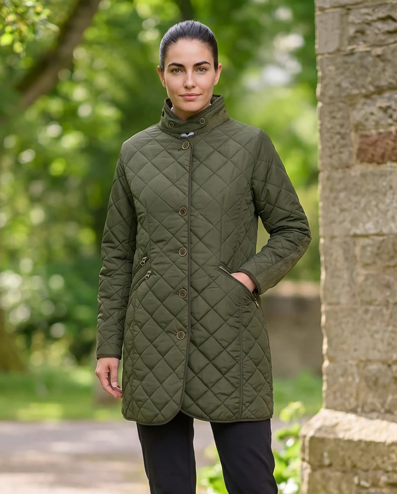 Steppmantel "Gabby" mit Tweed Besatz in oliv