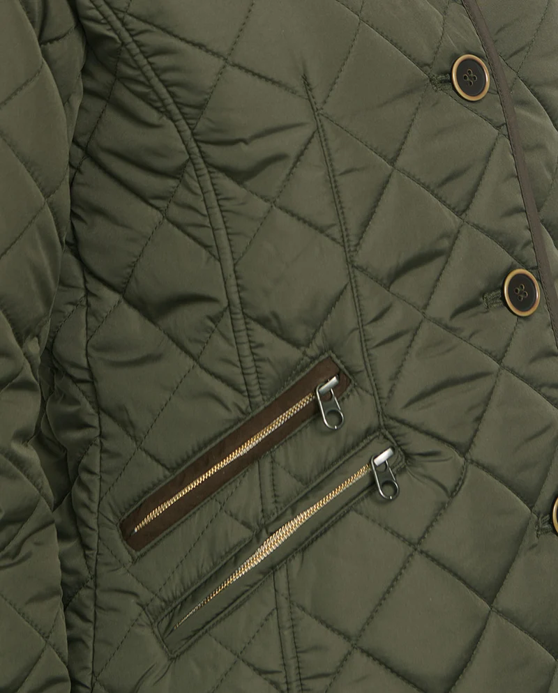 Steppmantel "Gabby" mit Tweed Besatz in oliv