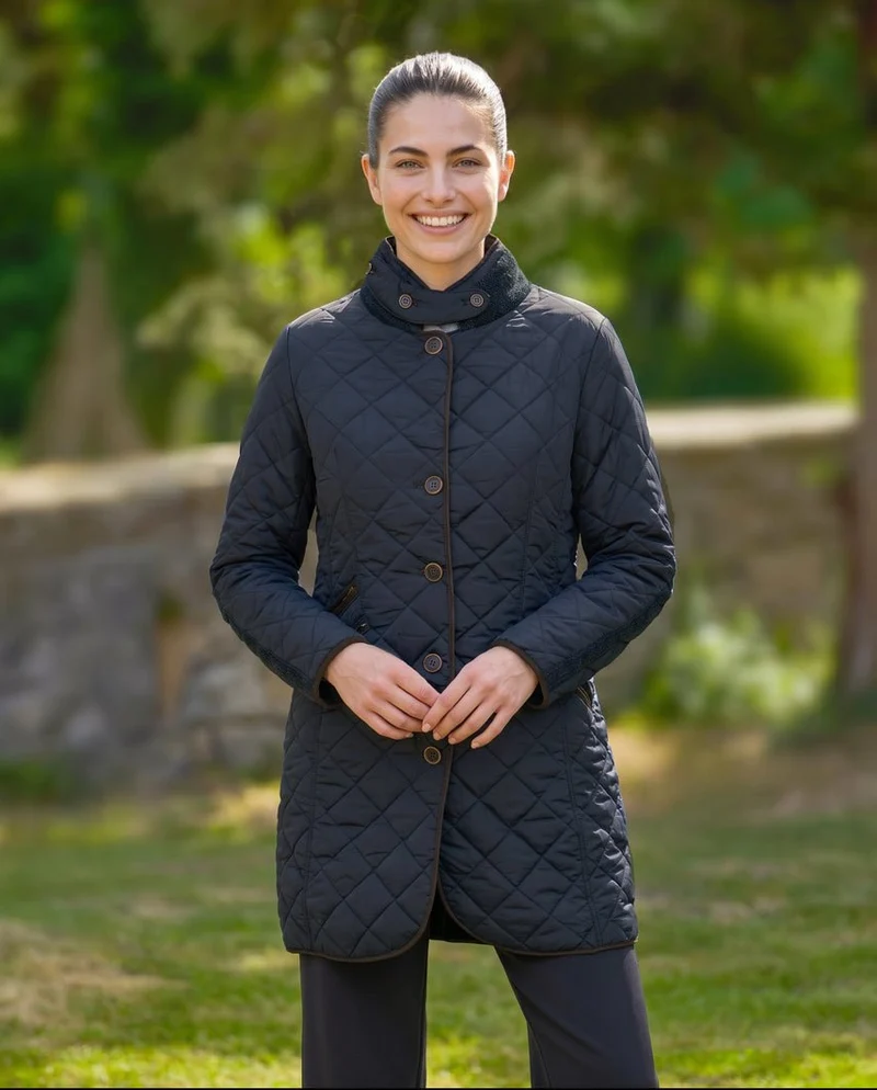 Steppmantel "Gabby" mit Tweed Besatz in navy