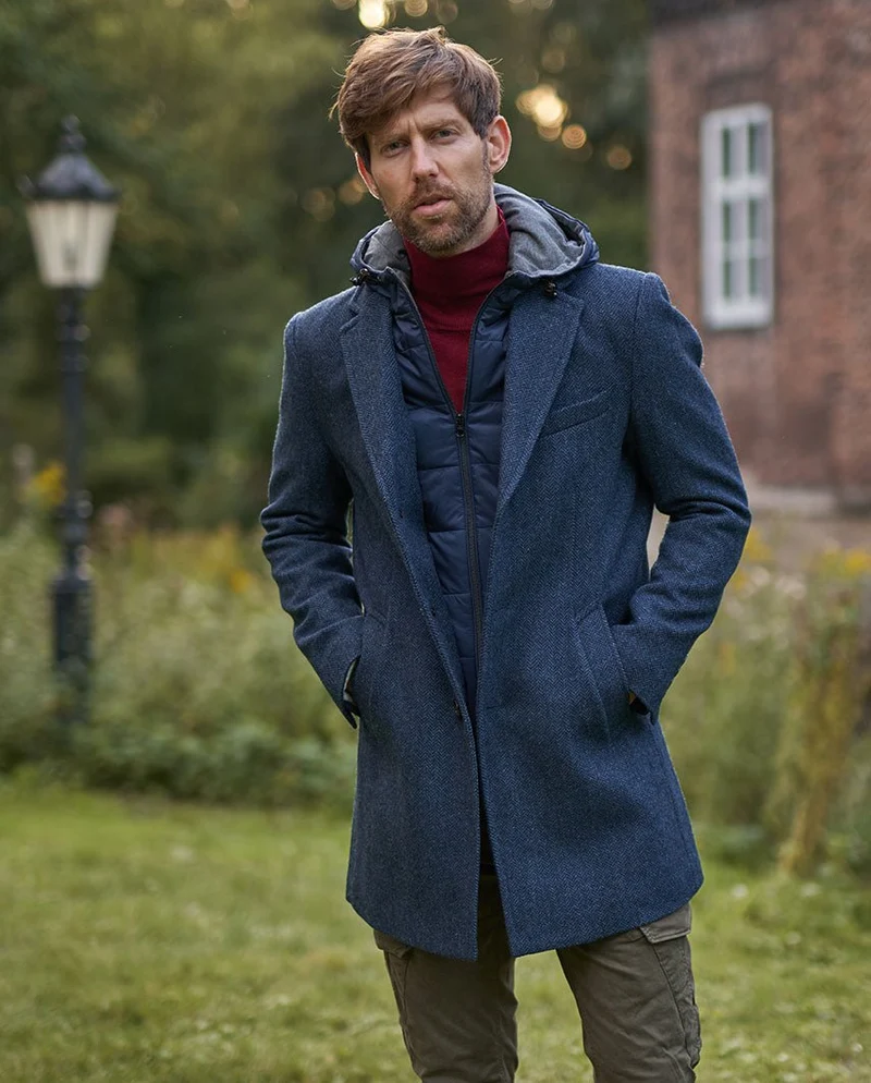 Herren Kurzmantel "Flynston" mit Westeneinsatz in blue Herringbone