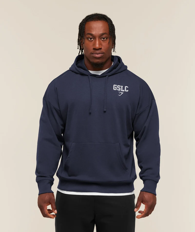 Gymshark Faded Collegiate Graphic Hoodie - Heavy Blue