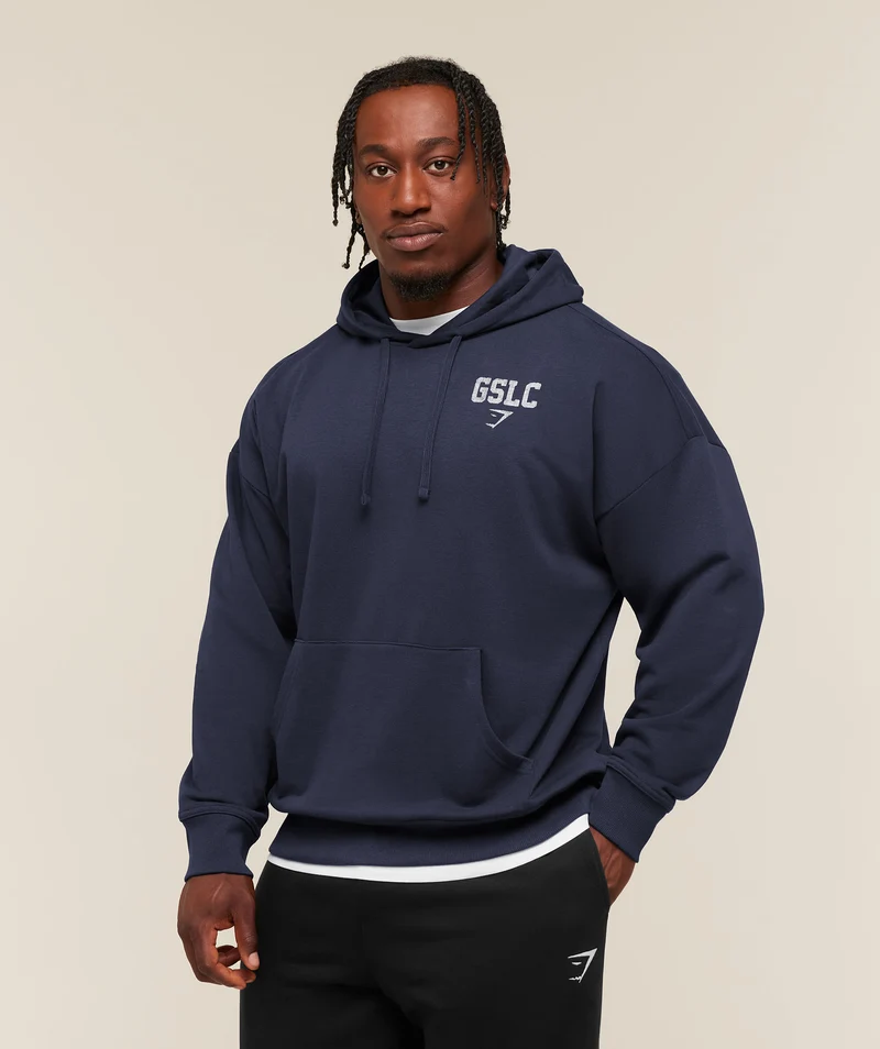 Gymshark Faded Collegiate Graphic Hoodie - Heavy Blue