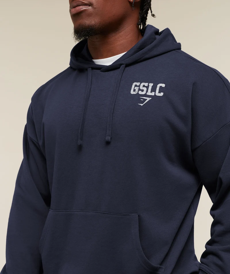 Gymshark Faded Collegiate Graphic Hoodie - Heavy Blue