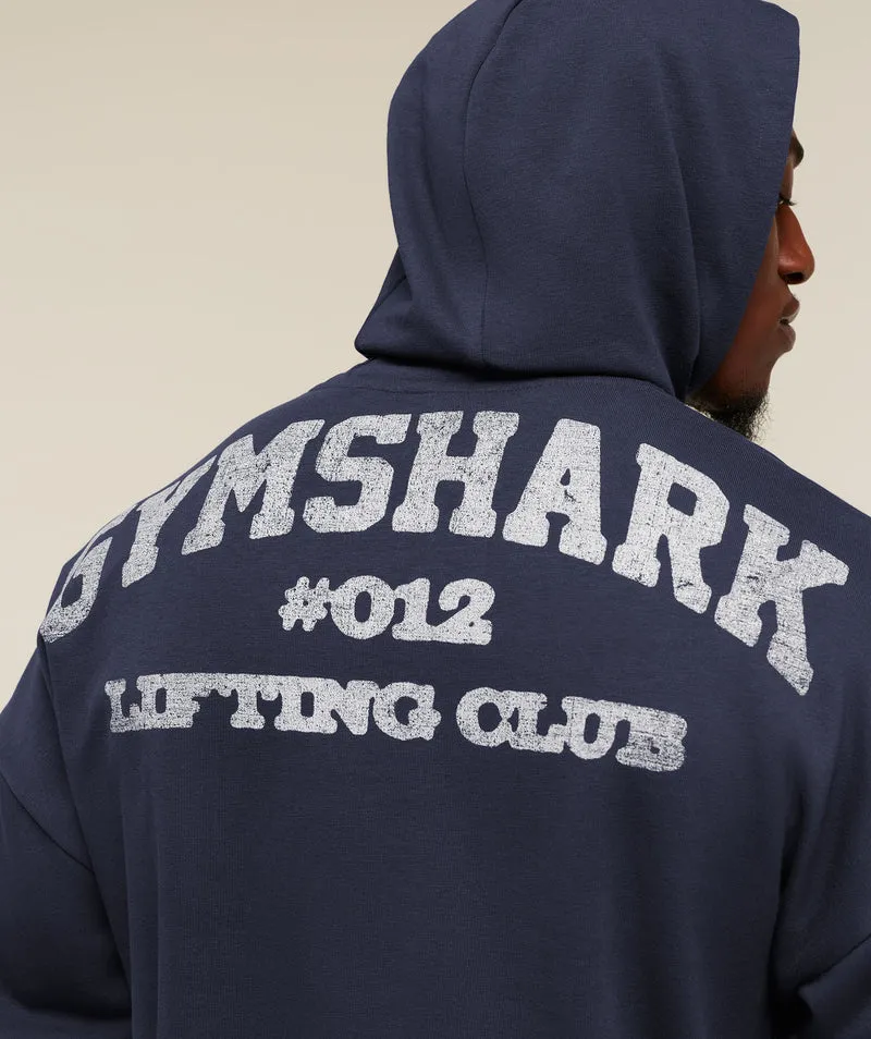 Gymshark Faded Collegiate Graphic Hoodie - Heavy Blue