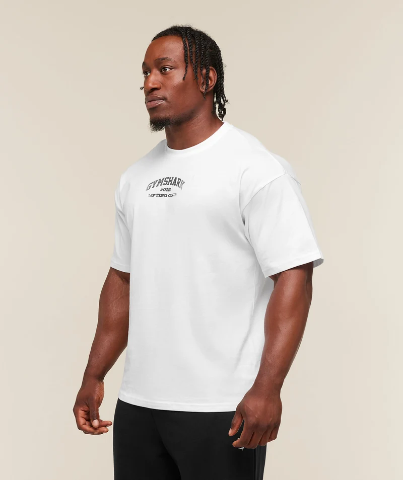 Gymshark Faded Collegiate Graphic T-Shirt - White