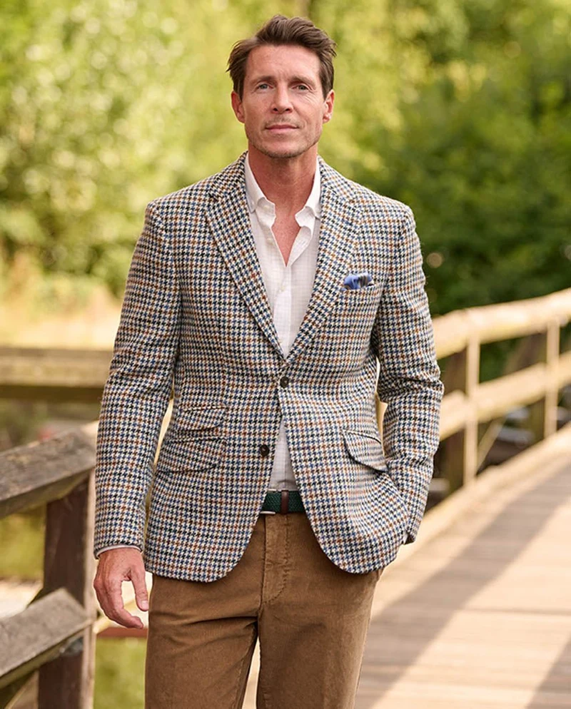 Harris Tweed Sakko "London" in creme Hahnentritt