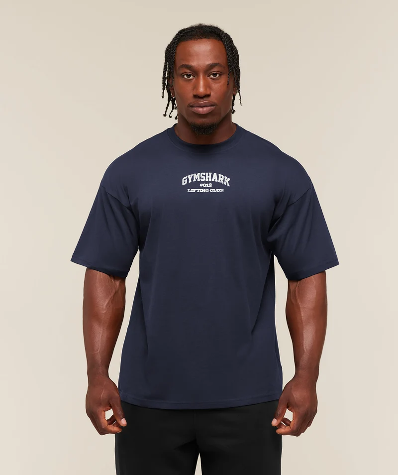 Gymshark Faded Collegiate Graphic T-Shirt - Heavy Blue