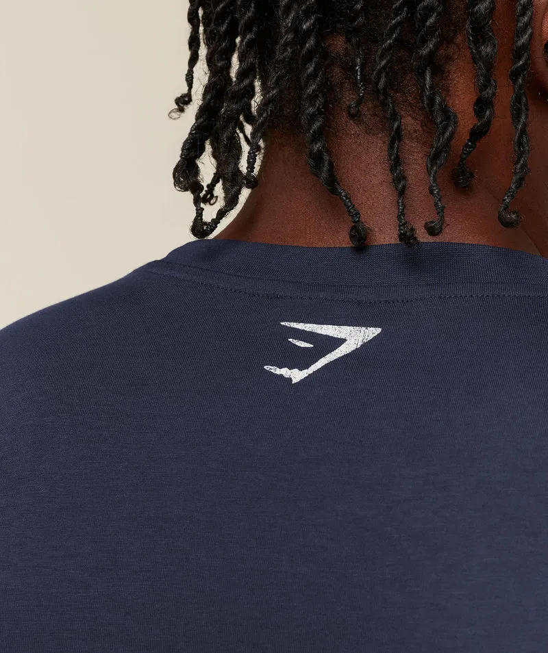 Gymshark Faded Collegiate Graphic T-Shirt - Heavy Blue