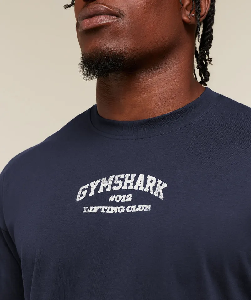 Gymshark Faded Collegiate Graphic T-Shirt - Heavy Blue