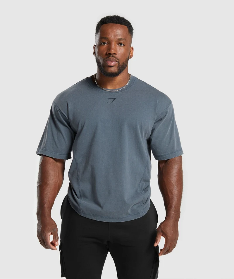 Gymshark Heritage Washed T-Shirt - Titanium Blue/Acid Wash Small Ball