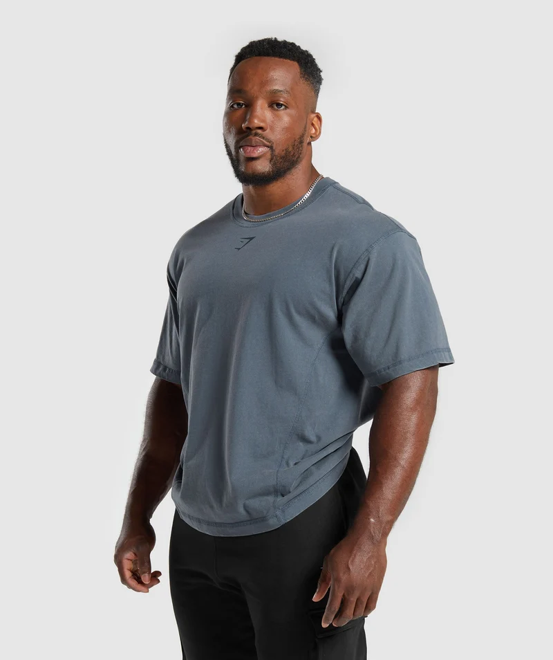 Gymshark Heritage Washed T-Shirt - Titanium Blue/Acid Wash Small Ball