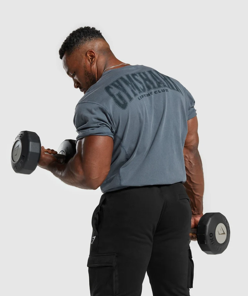 Gymshark Heritage Washed T-Shirt - Titanium Blue/Acid Wash Small Ball