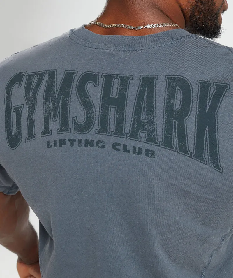 Gymshark Heritage Washed T-Shirt - Titanium Blue/Acid Wash Small Ball