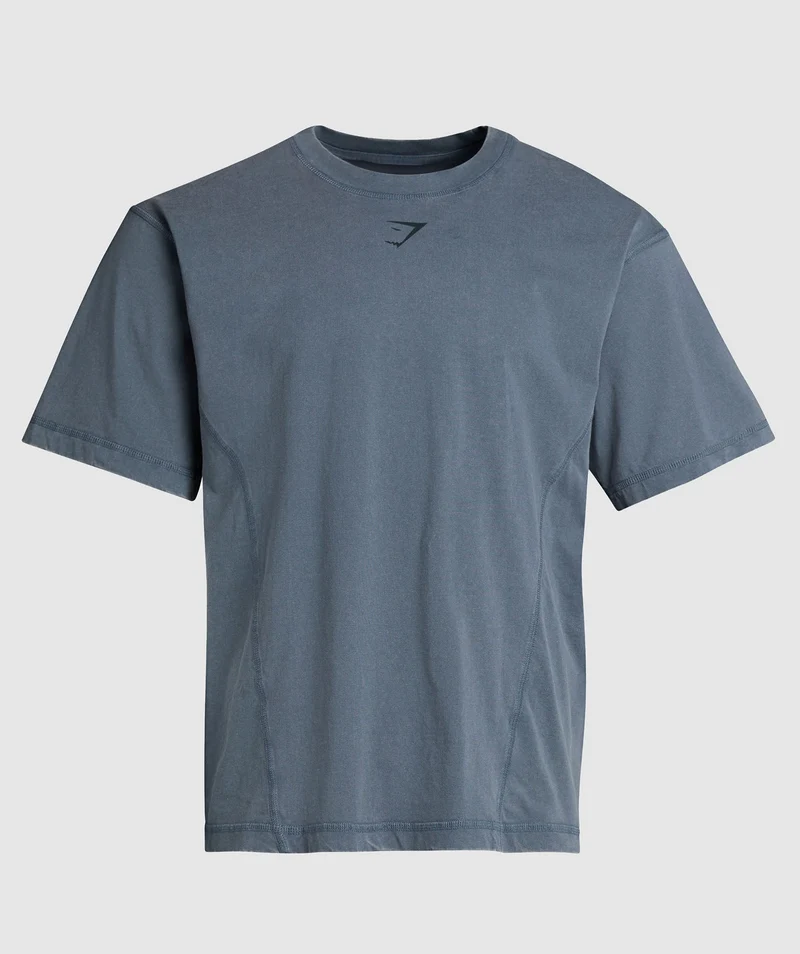Gymshark Heritage Washed T-Shirt - Titanium Blue/Acid Wash Small Ball