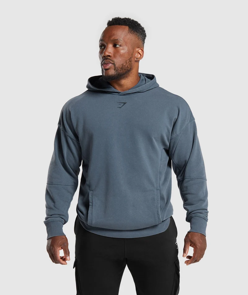 Gymshark Heritage Washed Hoodie - Titanium Blue/Acid Wash Small Ball