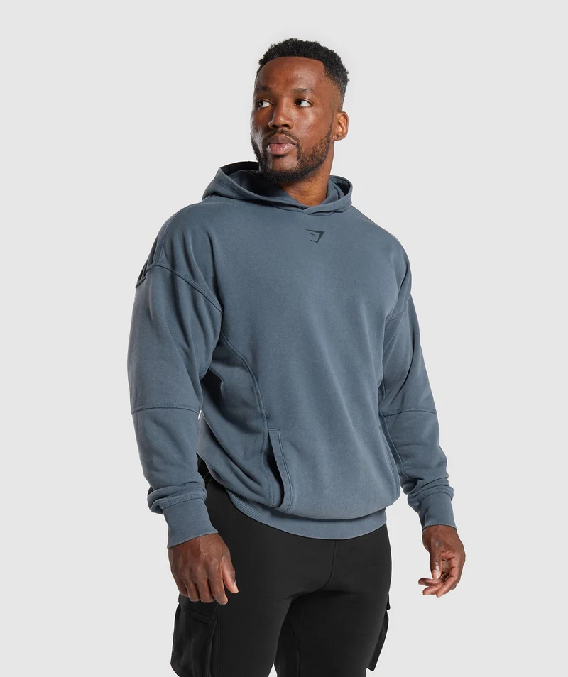 Gymshark Heritage Washed Hoodie - Titanium Blue/Acid Wash Small Ball